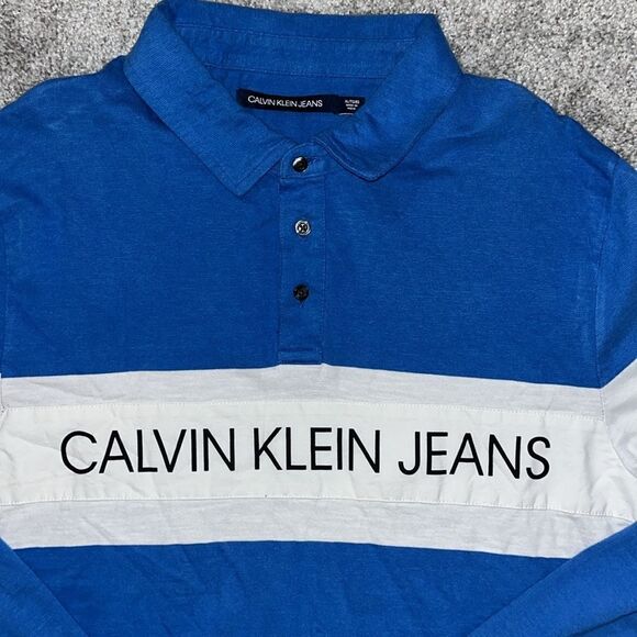 Royal Duke Blue Devils Color Stripe Calvin Klein Jeans LS Polo Rugby Shirt Retro - Picture 2 of 4